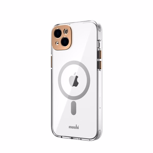 Moshi iGlaze ümbris seadmele iPhone 14 Plus, MagSafe'iga ühilduv, läbipaistev Sunset Gold detailidega