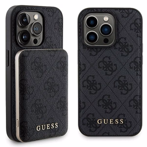 Guess 4G Metal Logo Ümbris Set jaoks iPhone 14 Pro Max + 5000mAh MagSafe Powerbank - must