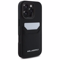 Karl Lagerfeld HC Grained PU Cardslot Metal Elong iPhone 16 Pro Ümbris - Must