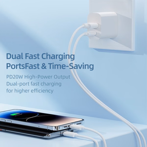 Rock Wall laadija T43  - USB + Type C - QC 3.0 PD 20W 3A valge