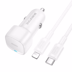 Borofone Car laadija BZ34A Cloud - Type C - PD 20W with Type C to Lightning valge