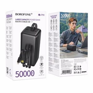 Borofone BJ79C Clever akupank 50000mAh USB koos USB, Type-C ja Lightning kaablitega must