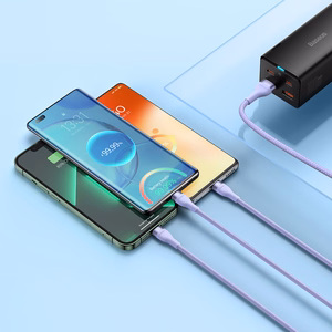 Baseus Kaabel Flash Series II 3 in 1 - USB to Type C, Lightning, Micro USB - 100W 6A 1,2 metres (CASS030005) purple