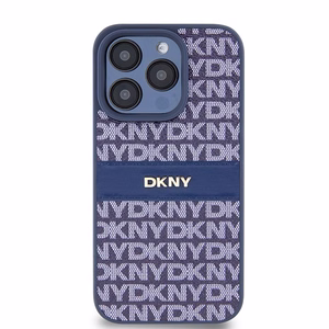DKNY Leather Mono Stripe & Metal Logo ümbris jaoks iPhone 15 Pro - sinine