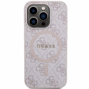 Guess 4G Collection Leather Metal Logo MagSafe Ümbris jaoks iPhone 14 Pro Max - roosa