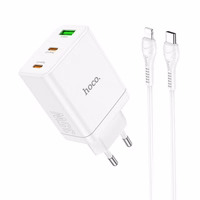 Phone Laadija Hoco 2 x USB C + USB A QC3.0 PD 3A 35W + Kaabel USB C to Lightning N33 valge