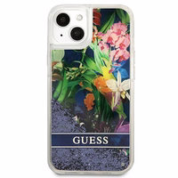 Guess GUHCP13SLFLSB iPhone 13 mini 5.4" sinine/sinine kõvakott Flower Liquid Glitter