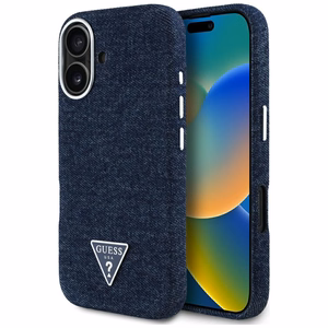 Guess Denim Triangle Logo MagSafe iPhone 16 Ümbris - Sinine