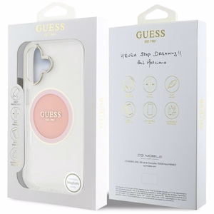 Guess IML Metal Colored Circle Classic Logo MagSafe iPhone 16 Ümbris - Roosa