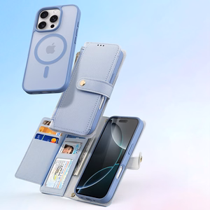 Dux Ducis Lawa Leather Ümbris jaoks iPhone 16 Pro Max with Detachable Magnetic Wallet - Sinine