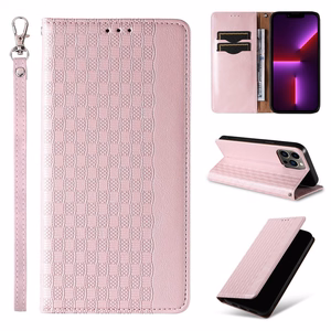 Magnet rihmaga ümbris iPhone 14 Pro Flip Wallet Mini Lanyard Stand roosa