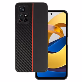 Tel Protect CARBON Ümbris jaoks Xiaomi Redmi Note 11 5G/Note 11S 5G/Poco M4 Pro 5G Must with punane stripe