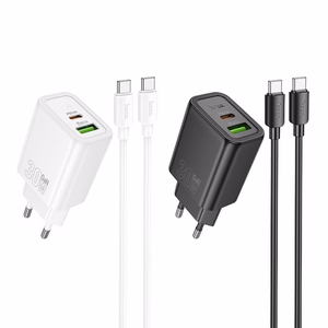 Зарядное устройство для телефона Hoco USB A + USB C QC3.0 PD 3A 30W + кабель USB C to USB C N63 чёрное