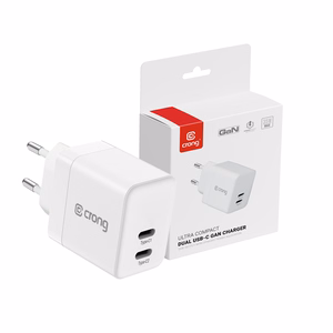 Crong Ultra Compact GaN seinalaadija, 2 × USB-C, 35 W, PD 3.0, PPS, valge