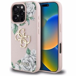 Guess Grained Roses Big 4G logo iPhone 16 Pro ümbris - roosa