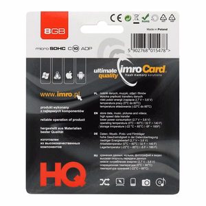Карта памяти IMRO microSD 8GB 100MB/s class 10 UHS I с адаптером SD