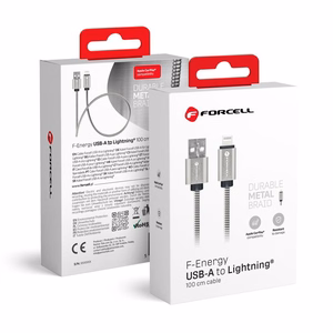 Kaabel USB A to Lightning Forcell F-Energy 2,4A 12W Metal 1 m C236 hõbedane