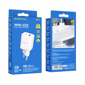 Borofone Wall Laadija BN7 - USB + Type C - QC 3.0 PD 20W valge