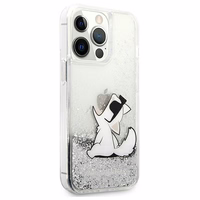 Karl Lagerfeld Liquid Glitter Choupette Fun ümbris jaoks iPhone 13 Pro Max 6.7" - hõbedane