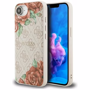 Guess 4G Flowers Print MagSafe iPhone 16e Ümbris - Roosa