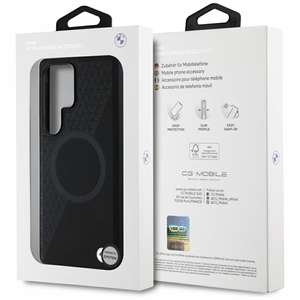BMW Leather Half Textured MagSafe Ümbris jaoks Samsung Galaxy S25 Ultra - must