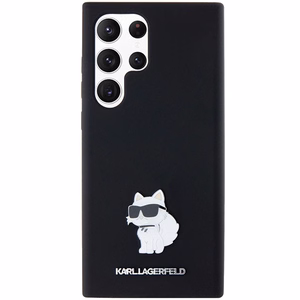Karl Lagerfeld Silicone Choupette Metal Pin ümbris jaoks Samsung Galaxy S24 Ultra - must