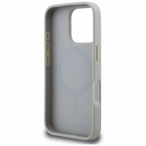 Karl Lagerfeld Grained Pattern & Logo MagSafe Ümbris for iPhone 16 Pro Max - hall