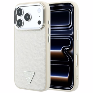 Guess Grained Triangle Logo MagSafe ümbris iPhone 18 Pro / 17 Pro – beež