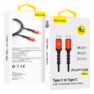 Blavec Kaabel Raptor braided - Type C to Type C - PD 60W 3A 1 metre Apple CarPlay/Android Auto (CRA-CC3BR10) must-punane