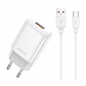Laadija Jellico EU01 2.4A USB-A + USB-A to USB-C kaabel 1.0m valge