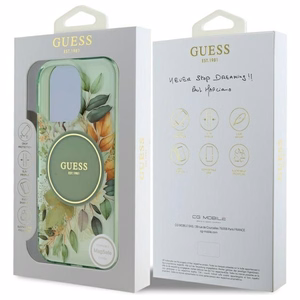 Guess IML Flower & Tonal Circle MagSafe ümbris jaoks iPhone 16 Pro - roheline