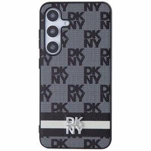 DKNY Leather Checkered Mono Pattern & Printed Stripes ümbris jaoks Samsung Galaxy S24+ - must