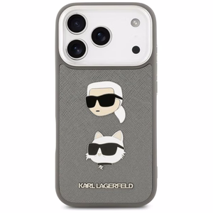 Karl Lagerfeld FW Grained Karl & Choupette Heads Pins & Logo iPhone 17 Pro Ümbris - Hall