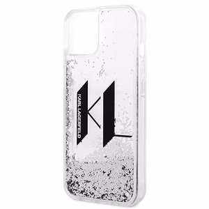 Karl Lagerfeld Liquid Glitter Big KL ümbris iPhone 14-le - hõbedane
