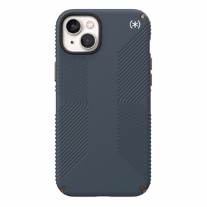 Speck Presidio2 Grip ümbris seadmele iPhone 15 Plus / 14 Plus, libisemiskindla haardega, Charcoal / Cool Bronze / Slate värvikombinatsioon