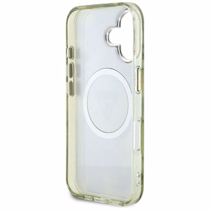 GUESS ümbris jaoks IPHONE 16 compatible with MagSafe GUHMP16SHFLPEDN (IML Metal Glitter Flowers Triangle) roheline