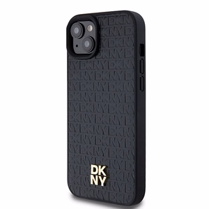 DKNY Leather Monogram Pattern Metal Logo MagSafe Ümbris jaoks iPhone 15 Plus / 14 Plus - Must