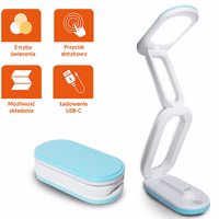 Collapsable LED desk Lamp 10W, 3000/4500/6000K, 1200mAh, sinine, LTC
