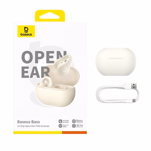 Baseus Bass 15 Clip OWS Juhtmevaba Kõrvaklapid with Baseus Simple USB-C 3A 30cm Kaabel - Valge