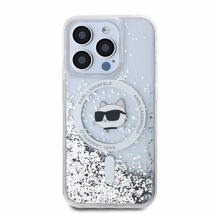 Karl Lagerfeld Liquid Glitter Choupette Head MagSafe ümbris jaoks iPhone 14 Pro - läbipaistev