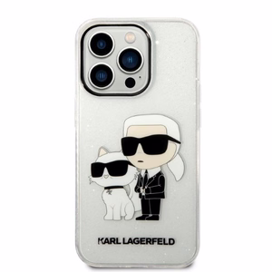 Karl Lagerfeld Glitter Karl&Choupette ümbris iPhone 14 Pro jaoks – läbipaistev
