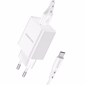 Borofone Wall laadija BN5 Sunlight - USB - QC 3.0 18W with USB to Type C kaabel valge