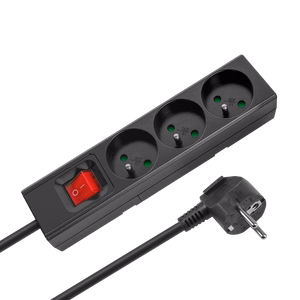Rebel pikendusjuhe, 3 prantsuse tüüpi pistikupesa, 3 m, lülitiga, 3×1,5 mm, must