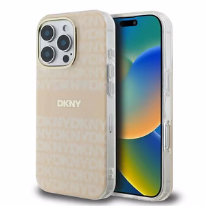 DKNY Repeat Texture Pattern With Stripe iPhone 16 Pro Max Ümbris - Roosa
