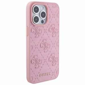Guess nahast 4G Stamped ümbris iPhone 15 Pro roosa