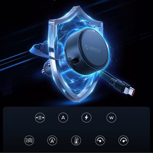 Orico Dual Stretch 60W USB-C autolaadija kahe sissetõmmatava USB-C + Lightning kaabliga - must