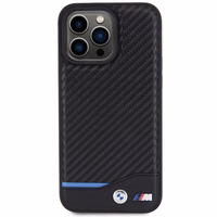 BMW Leather Carbon ümbris jaoks iPhone 15 Pro Max - must