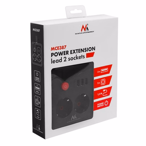 Maclean power strip, extender 2 sockets + 3xUSB, 110-240V AC 50/60Hz, 2.1A max 2500W, 1.5m, black, MCE387 B