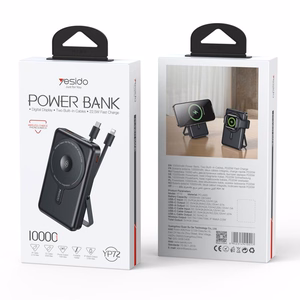 YESIDO POWERBANK YP72 10000MAH 22.5W USB-A+C + KAABEL USB-C+IP, must