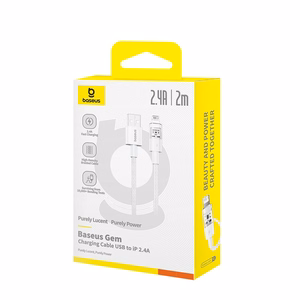 Baseus Gem USB-A kuni Lightning 2.4A kiirlaadimiskaabel 2 m, valge